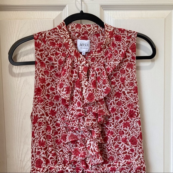 MISA Red Rust Floral Eba Sleeveless Ruffle Mini Dress Size Small - Picture 7 of 11